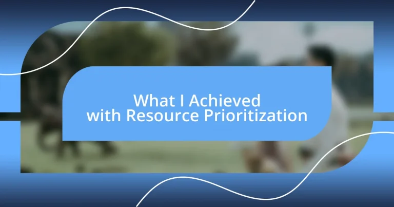 What I Achieved with Resource Prioritization